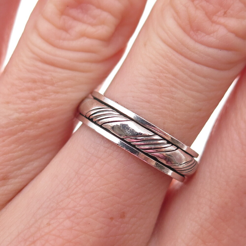 925 Sterling Silver Vintage Oxidized Rotating Band Ring Size 6.75